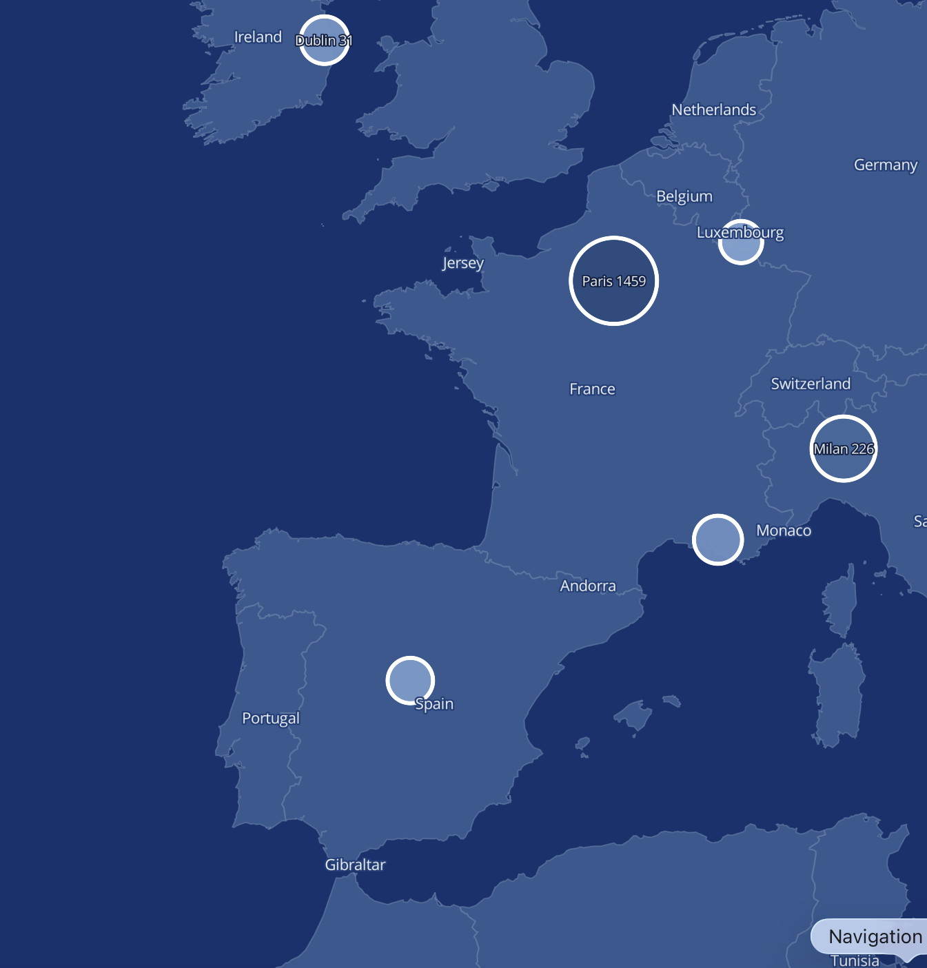 Géolocalisation des collaborateurs connectés à un live interne sur une carte du monde interactive.